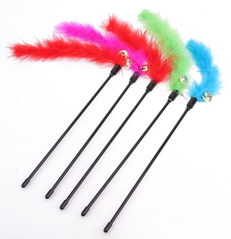 Turkey feather teaser wand — fun play wand for cats with bell