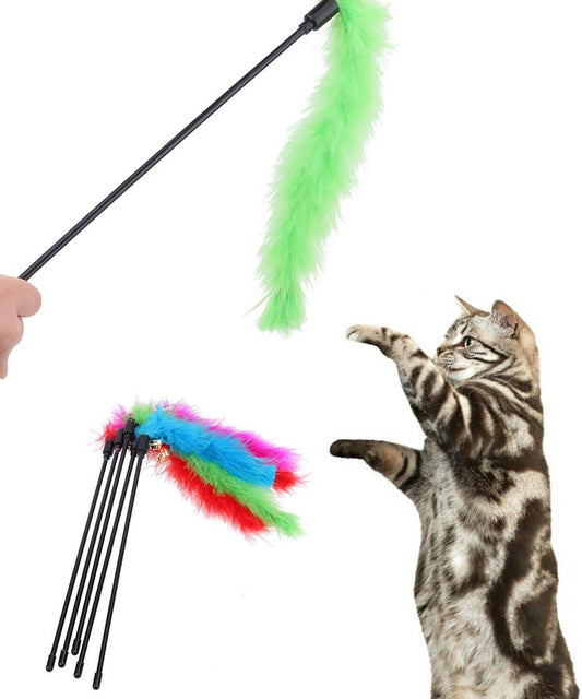 Turkey feather teaser wand — fun play wand for cats with bell
