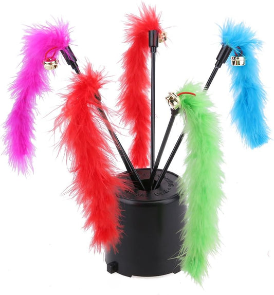 Turkey feather teaser wand — fun play wand for cats with bell