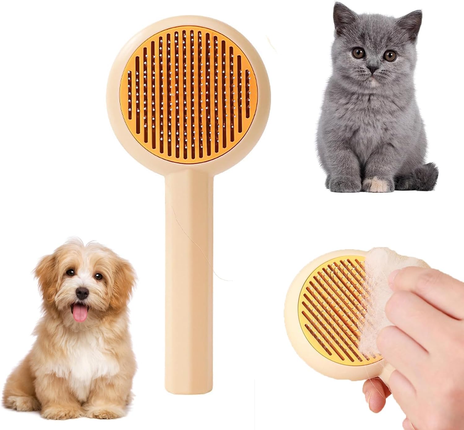 Grooming Brush — dual-function pet brush with non-slip grip