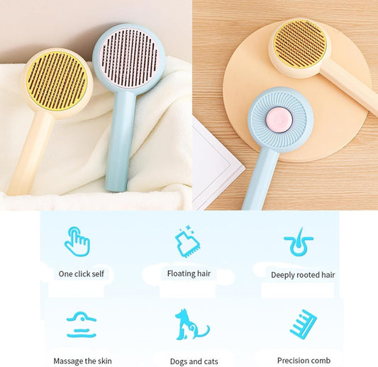 Grooming Brush — dual-function pet brush with non-slip grip